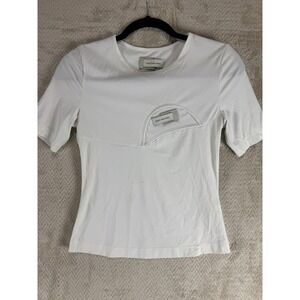 Feng Chen Wang White Ribbed Cutout Short Sleeve Top FWS13TS10 Mens Size M